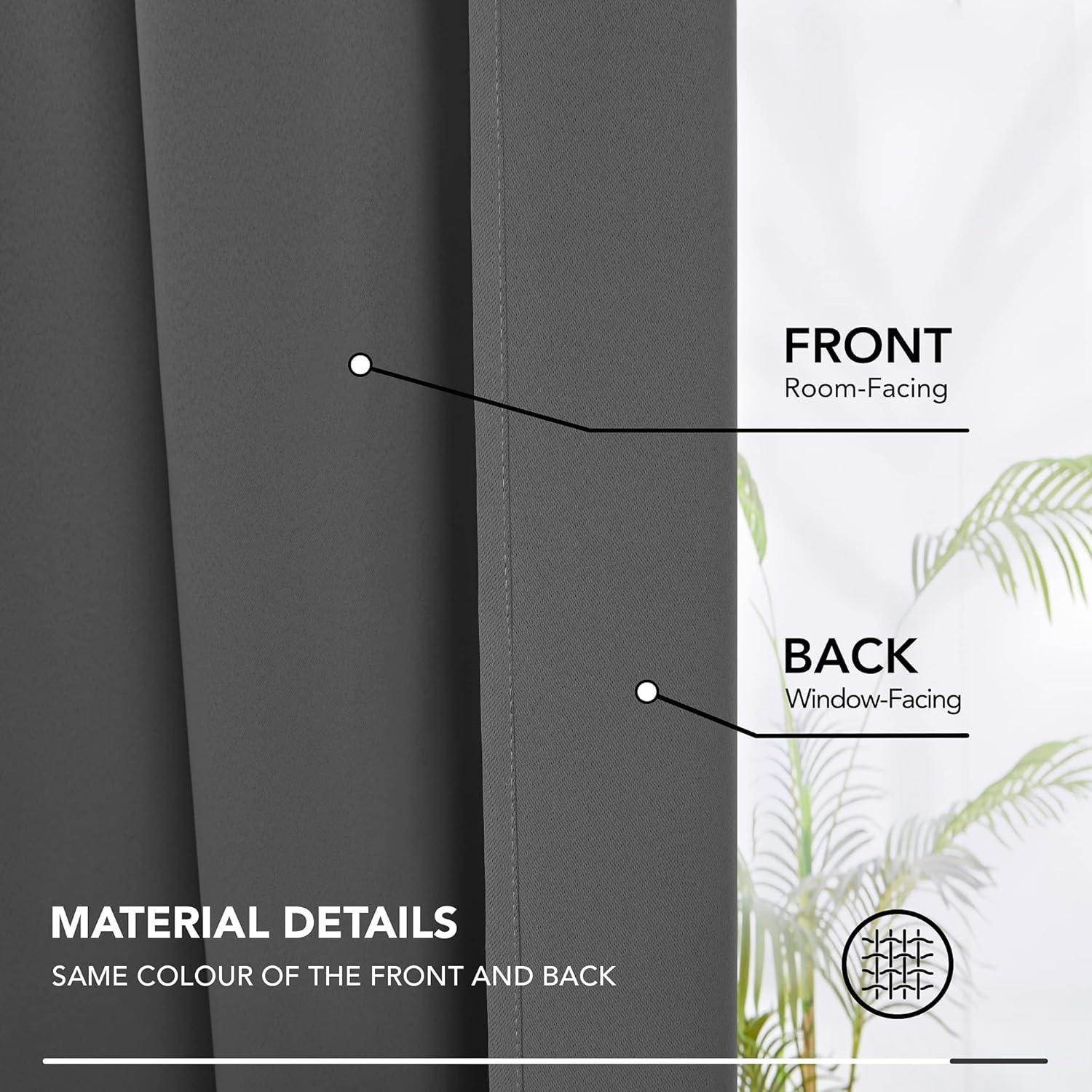 Deconovo Gardinen Blickdicht Kälteschutz Vorhang Verdunkelung Wohnzimmer 175x140cm Dunkelgrau 2er Set