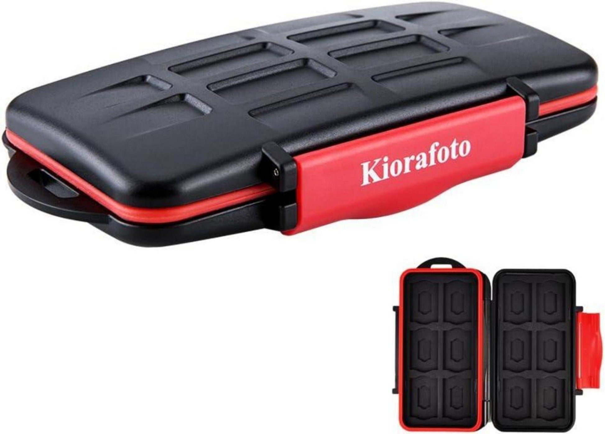 Kiorafoto SD Karten Aufbewahrung wasserdicht mit Karabiner, 24 Slots für 12 SD + 12 Micro SD