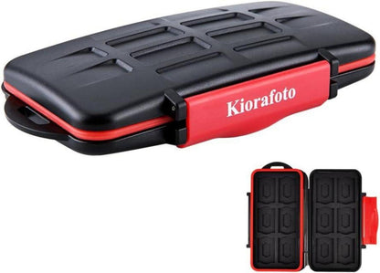 Kiorafoto SD Karten Aufbewahrung wasserdicht mit Karabiner, 24 Slots für 12 SD + 12 Micro SD