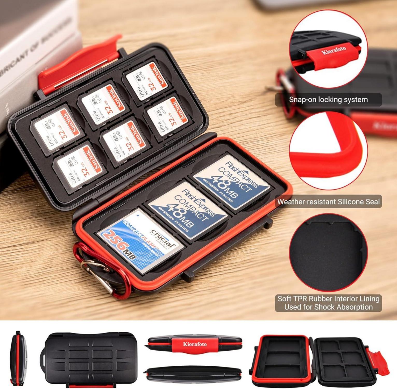 Kiorafoto 9 Slots SD CF Karten Aufbewahrung Etui wasserfest mit Karabiner