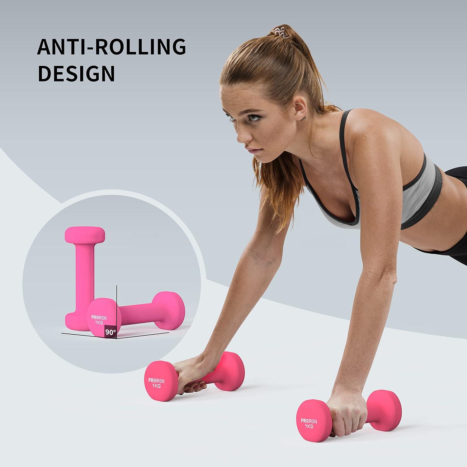 PROIRON Neopren Kurzhantelset Damen 2x1 KG Rosa Gymnastik Yoga Kinder