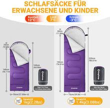Ultraleichter Schlafsack 3-4 Jahreszeiten 220x75cm Lila Warm