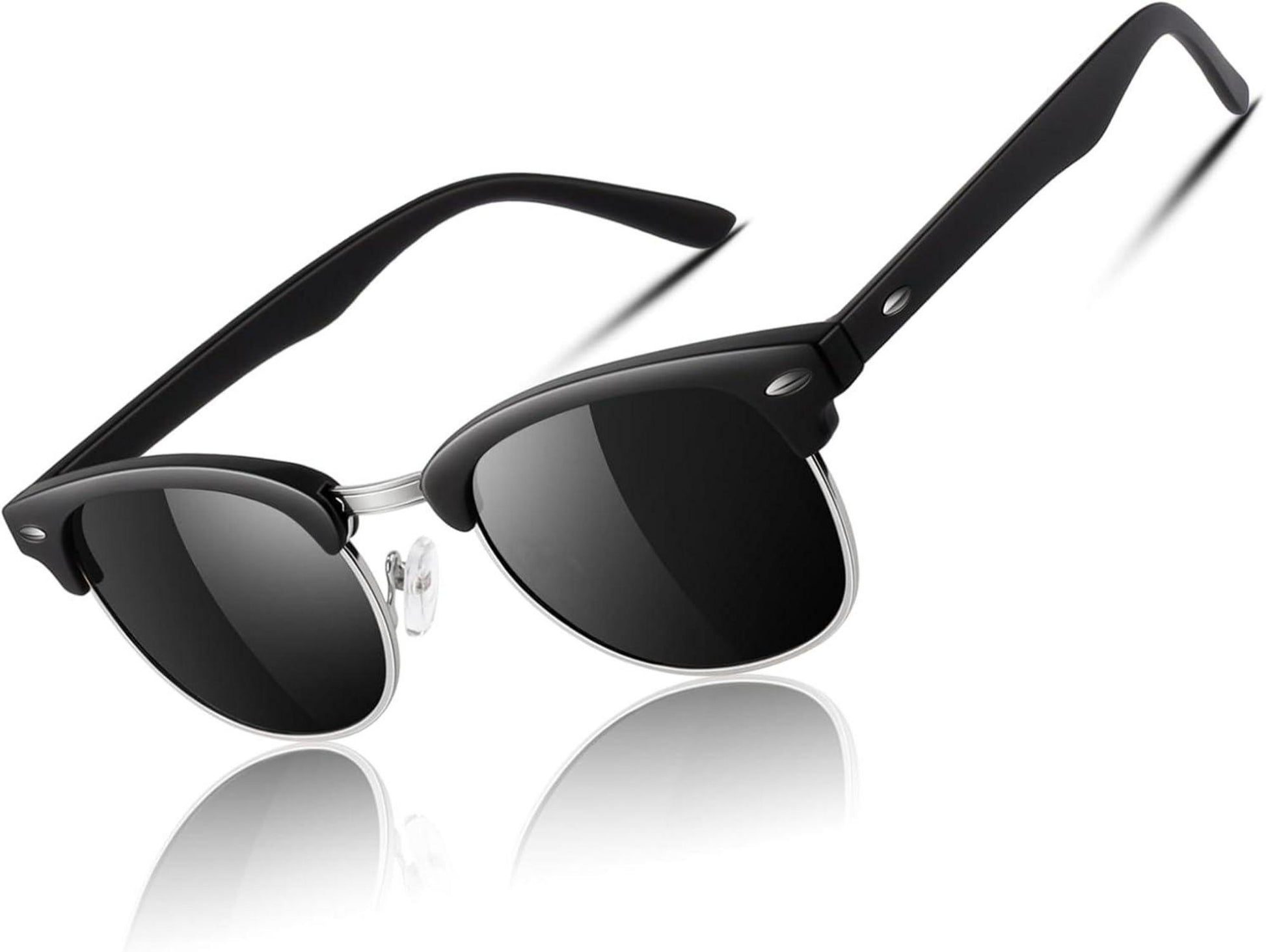 Retro Vintage Sonnenbrille Browline-Style matte Schwarz-grey UV400