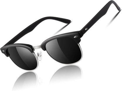 Retro Vintage Sonnenbrille Browline-Style matte Schwarz-grey UV400
