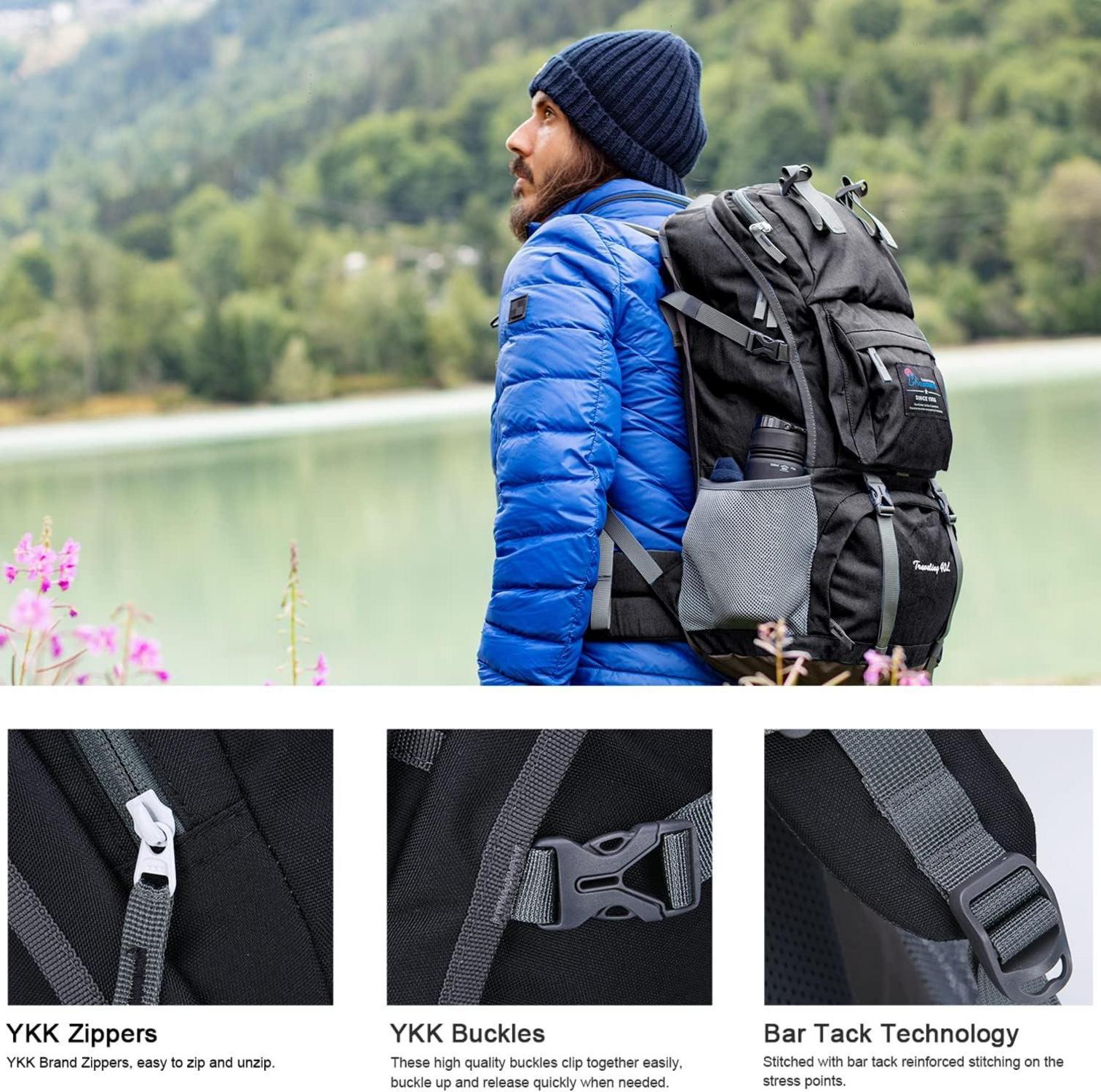 Wanderrucksack 40L Herren Damen Trekking Outdoor Camping Schwarz