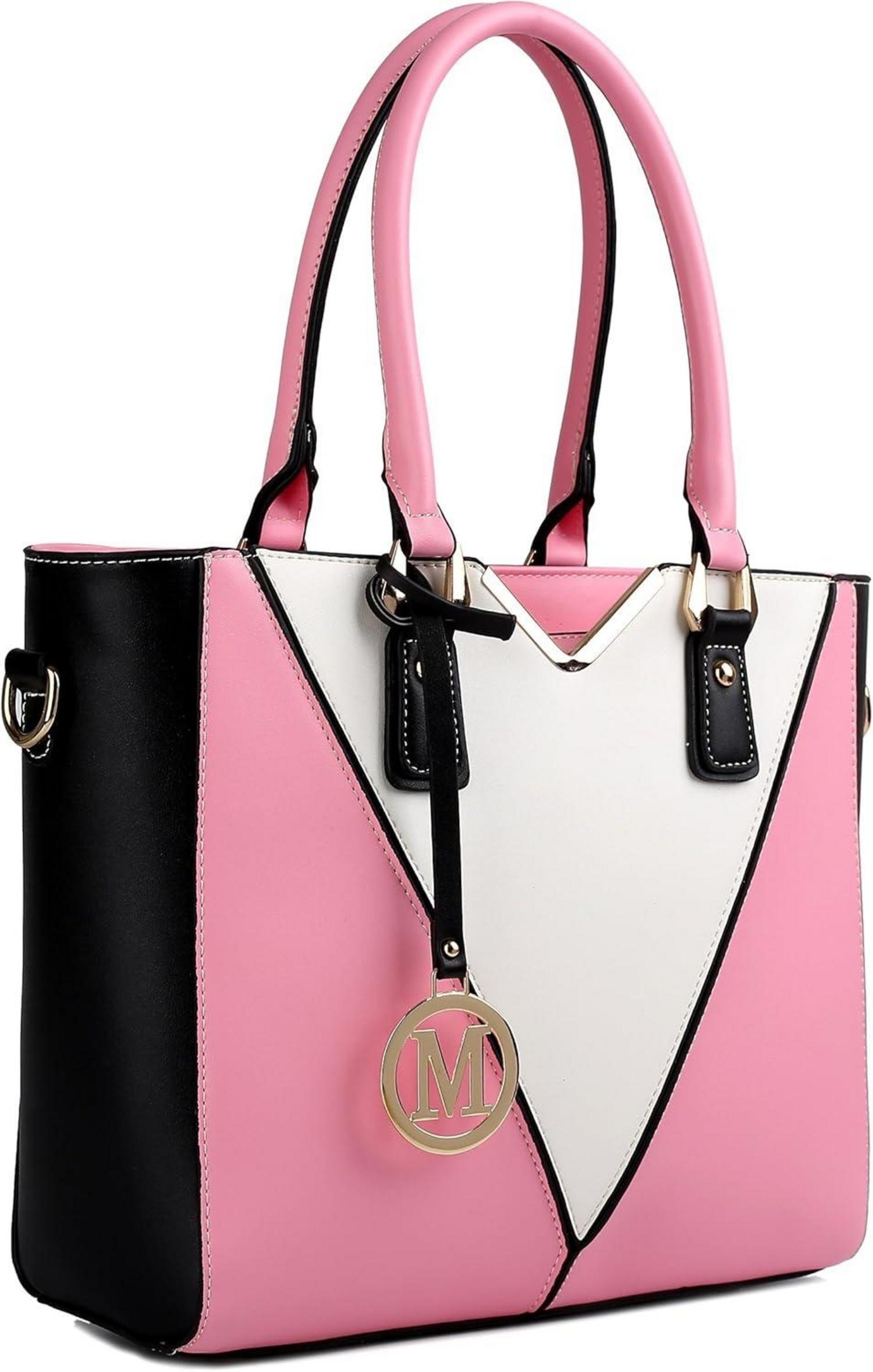 Miss Lulu Damen Handtasche Rosa V-Design Schultertasche