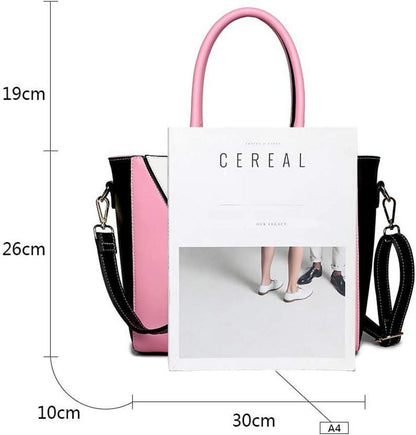 Damen Handtasche Schultertasche Shopper V-Design Rosa Ledertasche