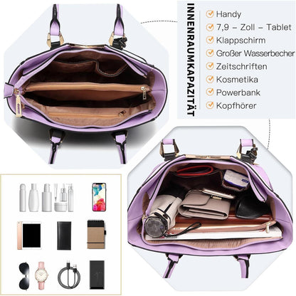 Miss Lulu Damen Handtasche Lila Synthetic Ledertasche