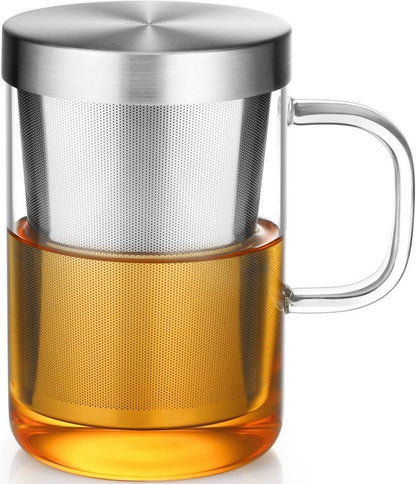 Borosilikat Glas Teetasse 500ml mit Sieb und Deckel