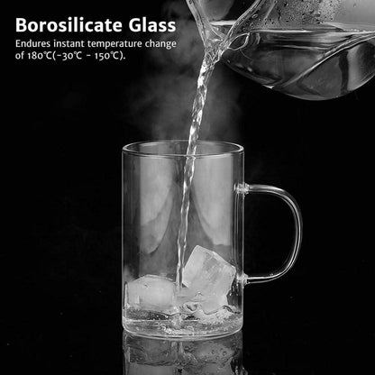 Glas Teetasse 500ml Borosilikat mit Silber Edelstahl Sieb Deckel