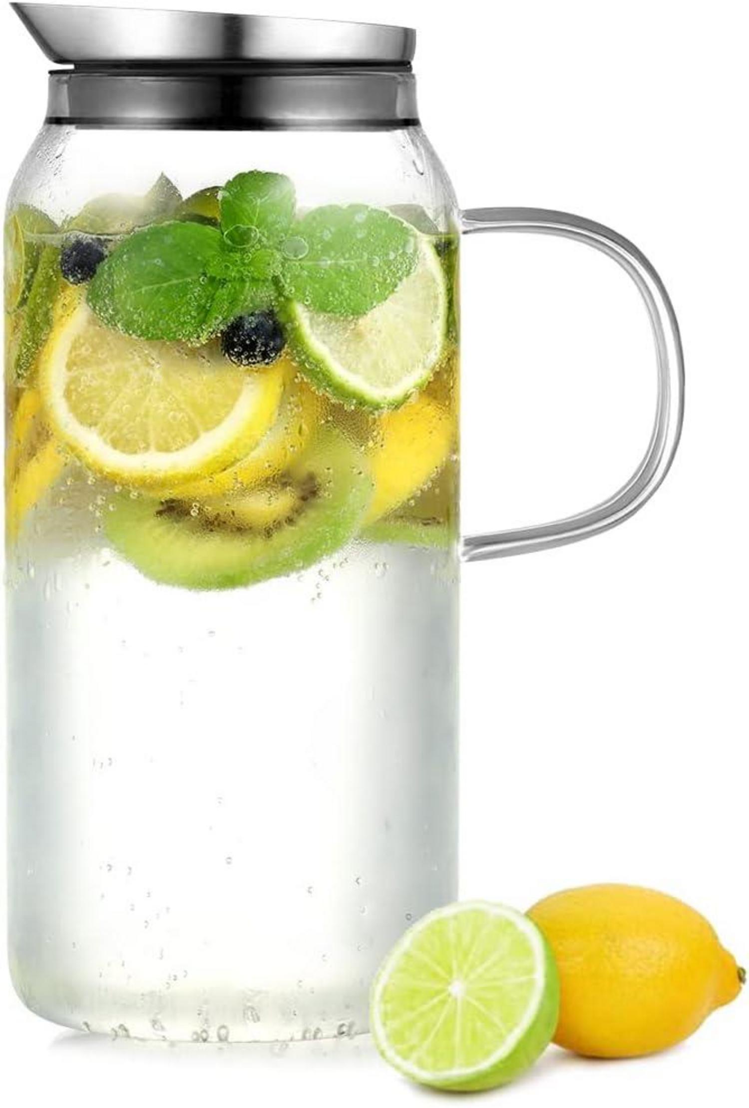 Glaskaraffe 1.5l Borosilikatglas Edelstahl Deckel Filterfrau