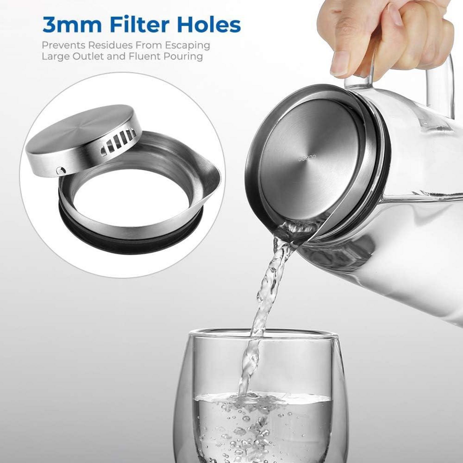 Glaskaraffe 1.5l Borosilikatglas Edelstahl Deckel Filterfrau