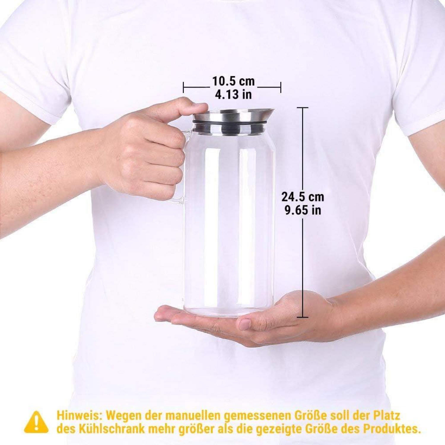 Glaskaraffe 1.5 Liter Glas Edelstahl Deckel Borosilikatglas