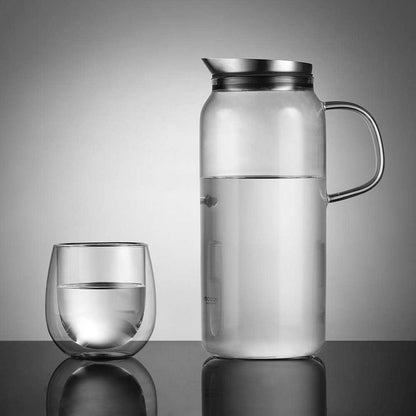 Glaskaraffe 1.5 Liter Wasserkaraffe Borosilikatglas Edelstahl Deckel