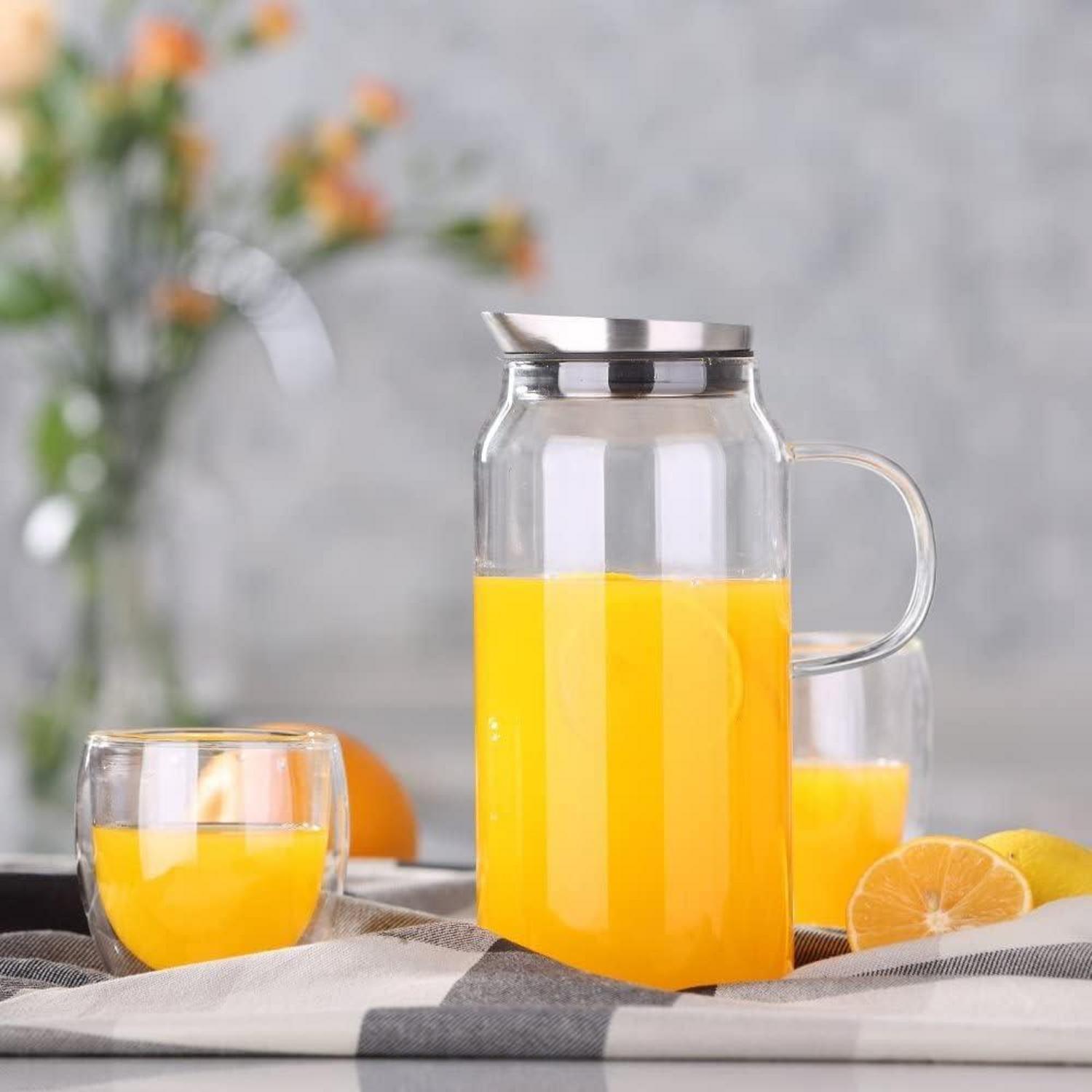 Glaskaraffe 1.5 Liter Glas Edelstahl Deckel Borosilikatglas