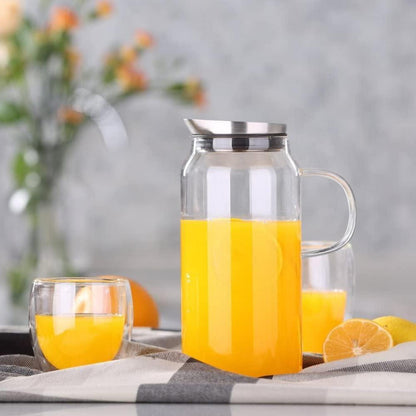 Glaskaraffe 1.5 Liter Glas Edelstahl Deckel Borosilikatglas