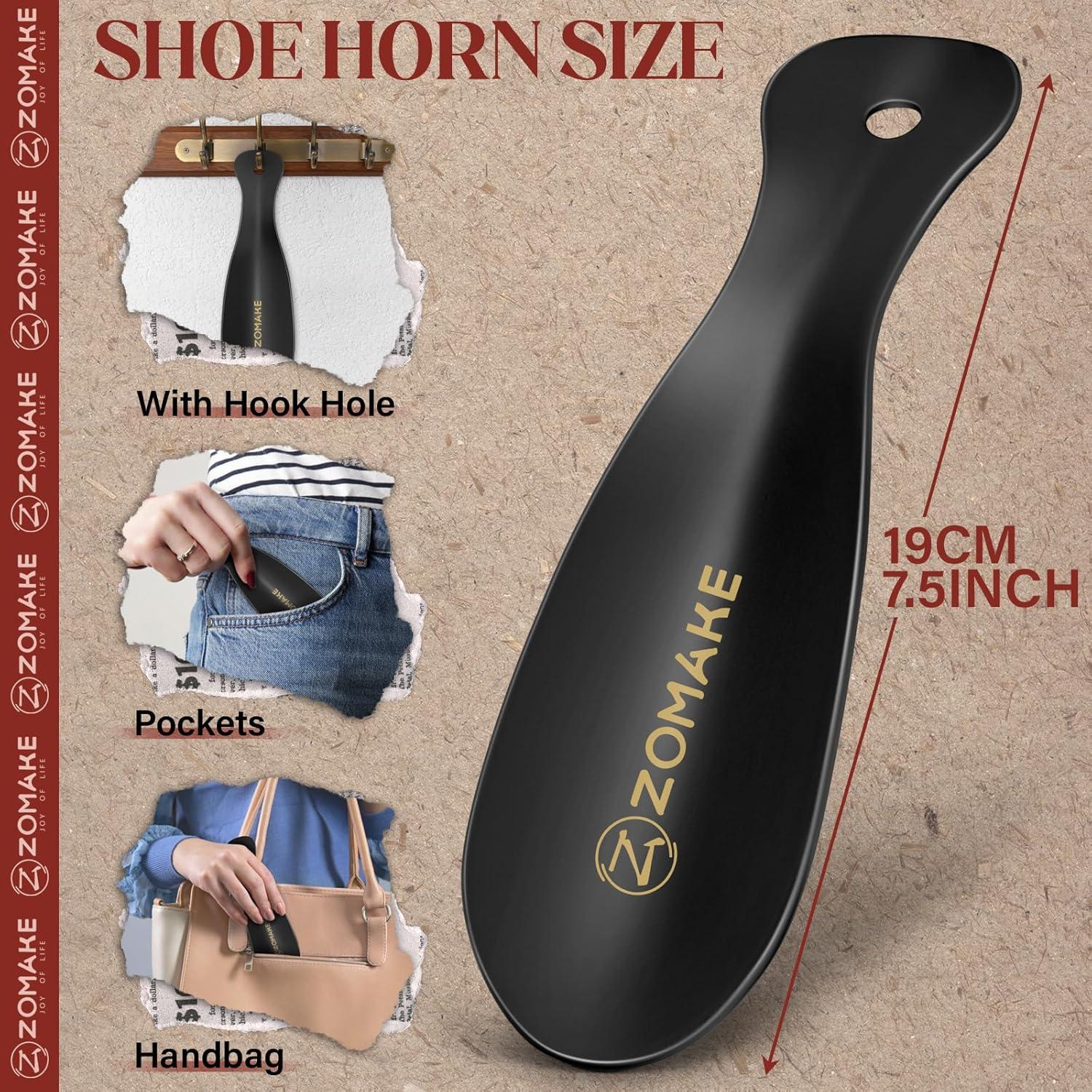ZOMAKE Mini Schuhlöffel Metall Edelstahl 19cm Schwarz