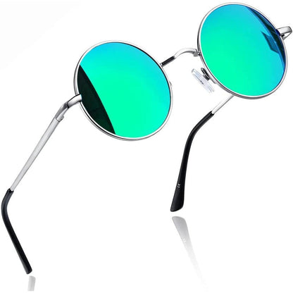 Retro Runde Sonnenbrille Herren Damen Polarisierte Vintage UV400 Silber Grün