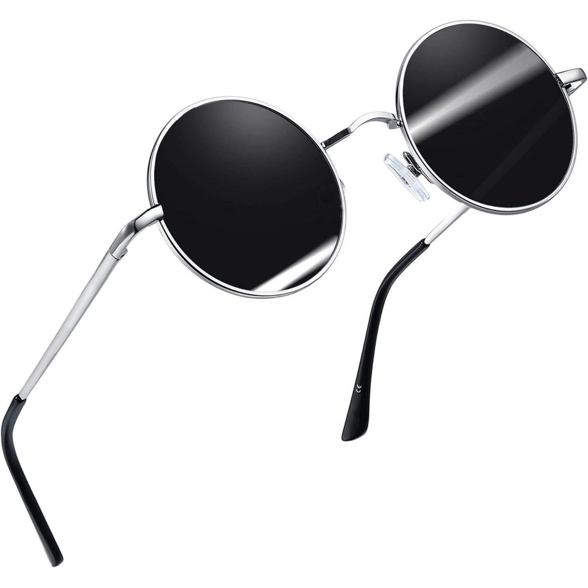 Retro Runde Sonnenbrille Herren Damen Polarisierte UV400 Metallrahmen Silber Schwarz