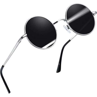 Retro Runde Sonnenbrille Herren Damen Polarisierte UV400 Metallrahmen Silber Schwarz