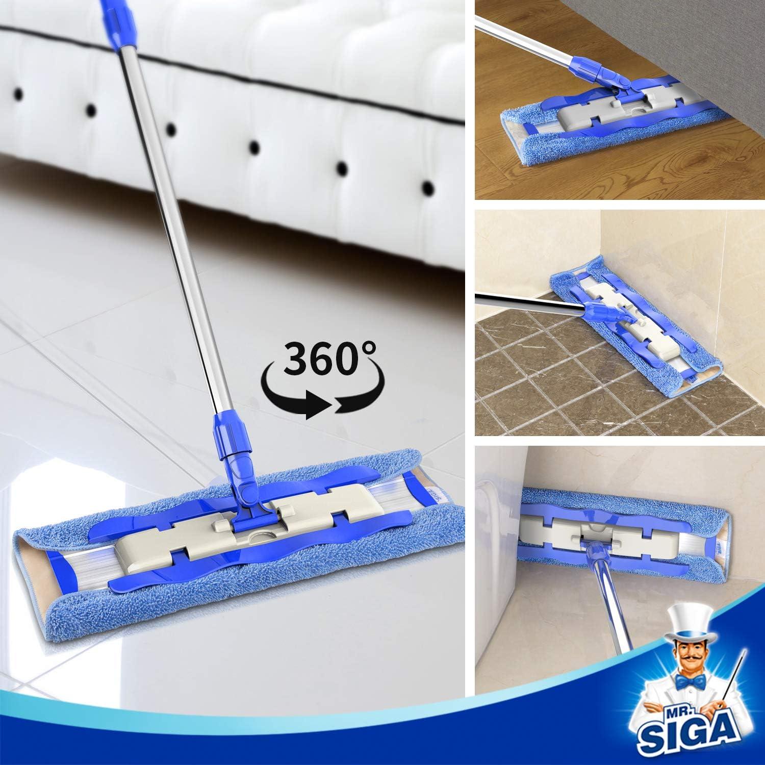MR.SIGA Professioneller Mikrofaser-Wischmop mit Edelstahlgriff, 3 Tücher, Schmutzabscheider