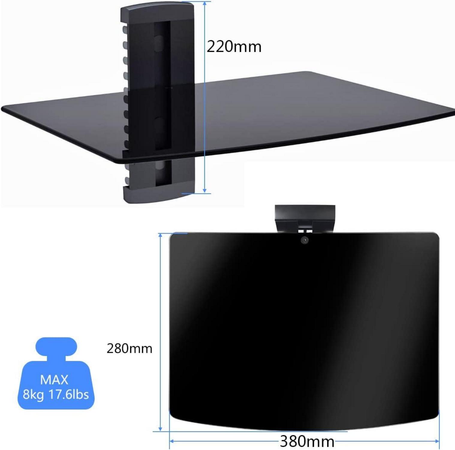 Schwarzes Floating Regal mit gehärtetem Glas für AV-Geräte
