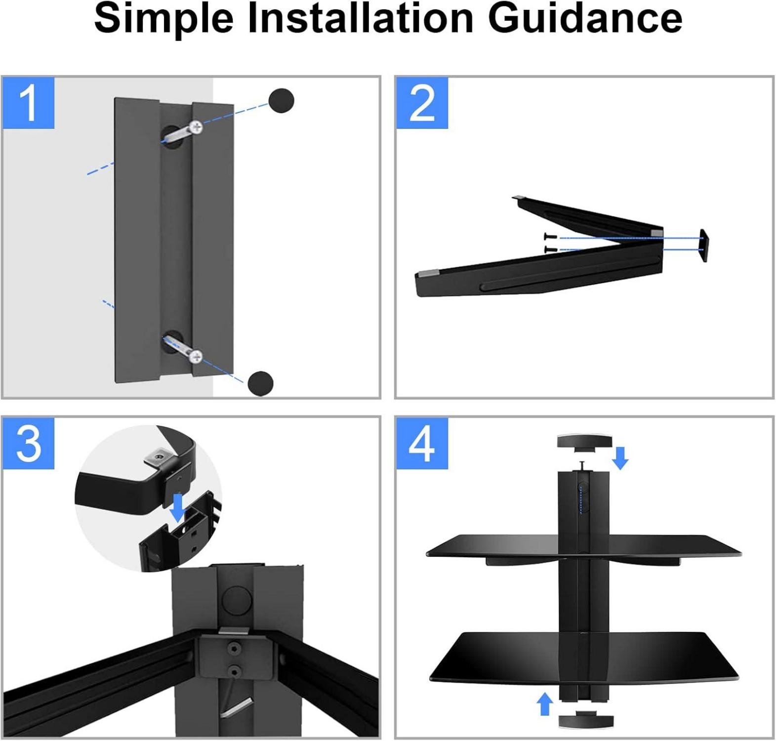 Schwarzes Floating TV Wandregal mit gehärteten Glasböden - supertek CS202