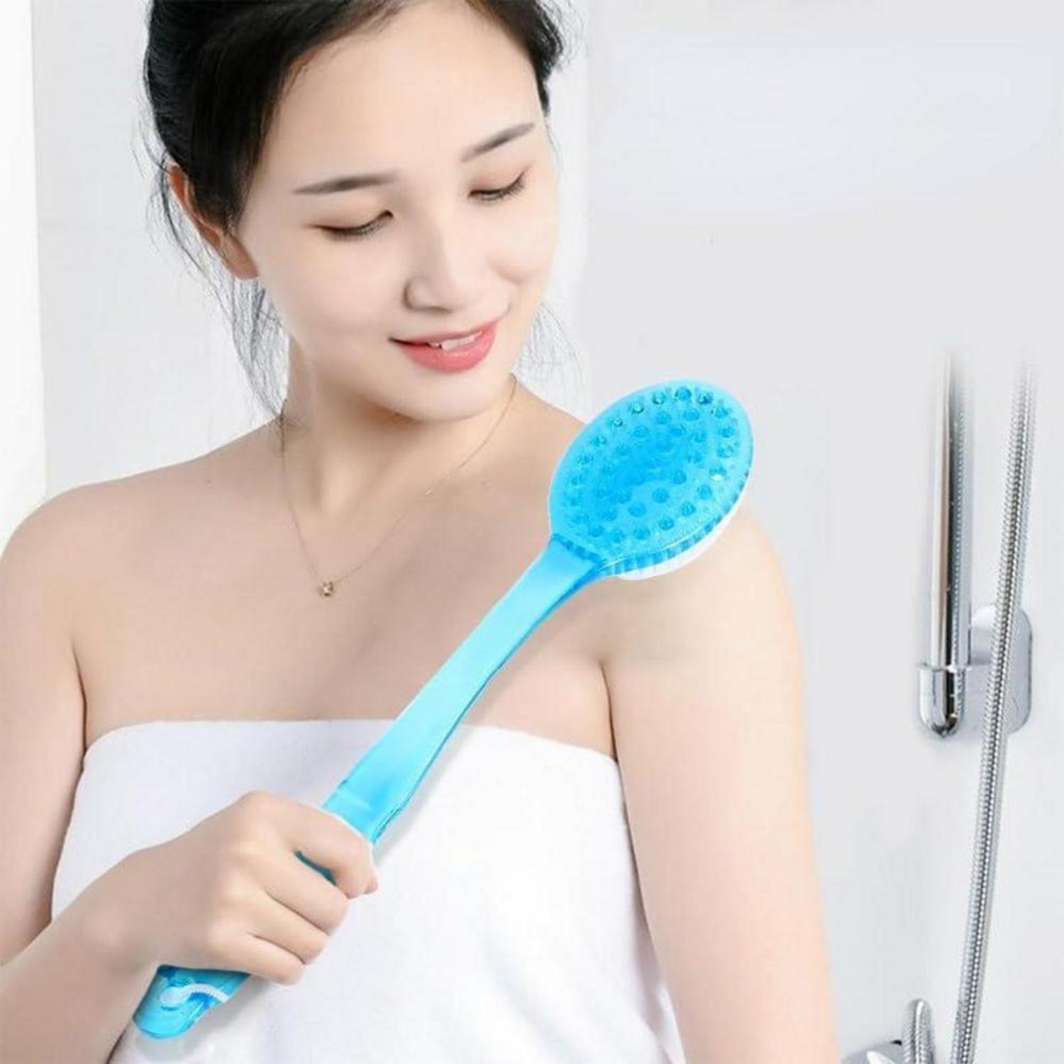 Rückenbürste mit Weiches Fell und Massage Körperbürste Blau
