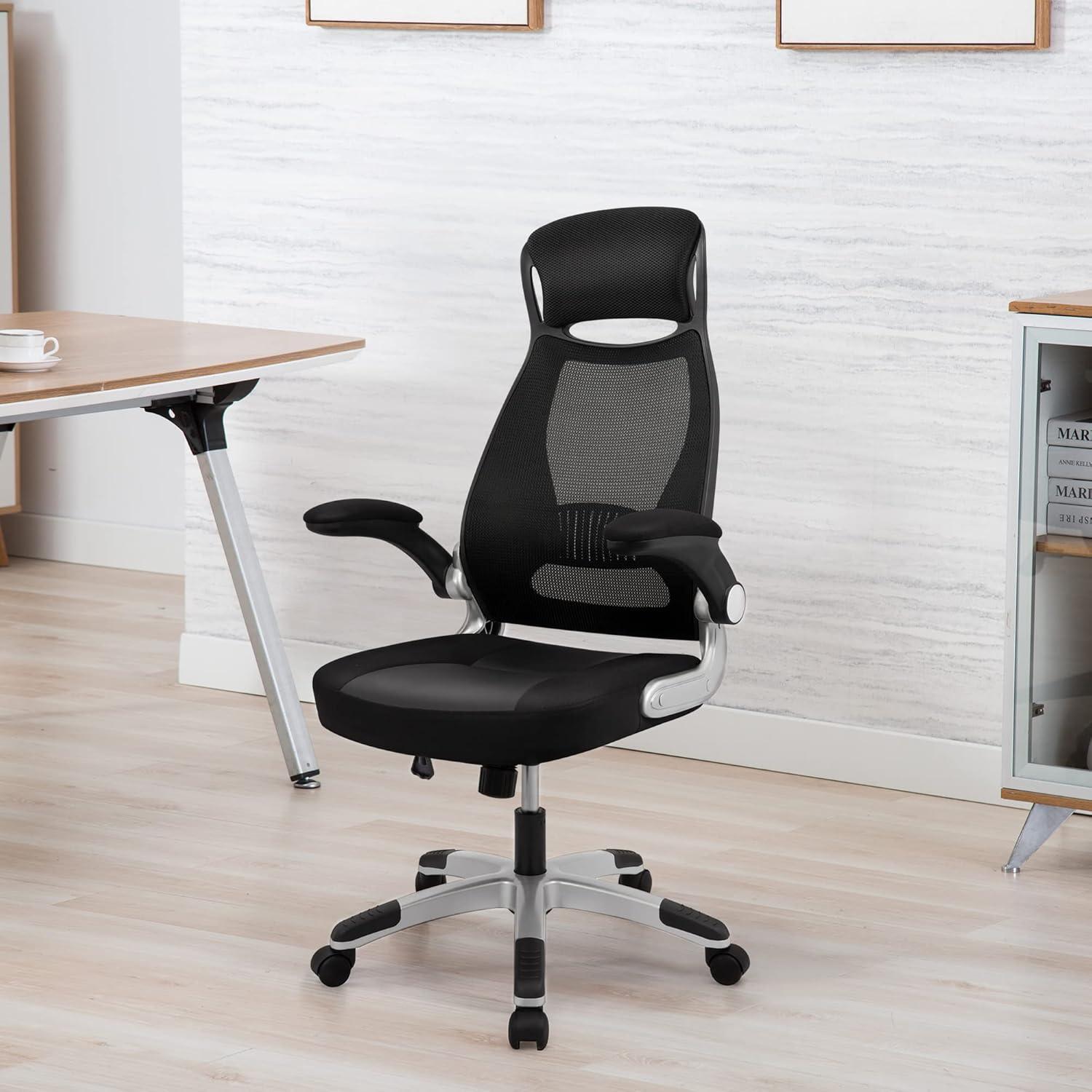 Ergonomischer Bürostuhl Schwarz mit Armlehnen und Kopfstütze