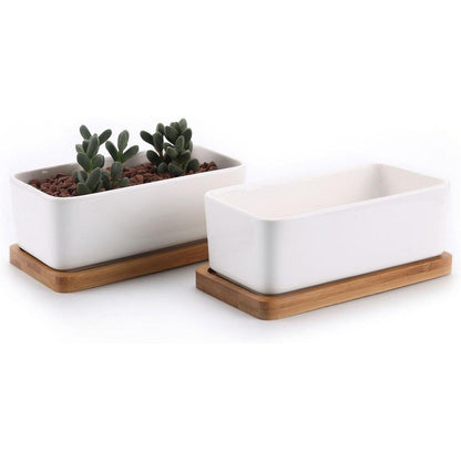 T4U 16.5CM Keramik Sukkulenten Töpfe Kaktus Pflanze Blumentöpfe Weiß 2er Set