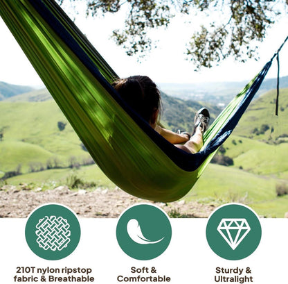NATUREFUN Ultraleichte Camping Hängematte 300kg Tragkraft 275x140cm Apfelgrün/Dunkelgrün