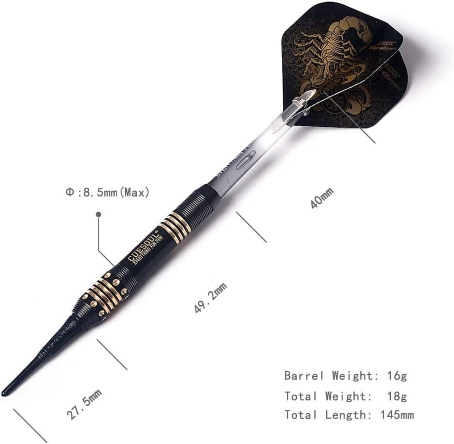 CUESOUL Black Scorpion Soft Dart Set 16g with Luxury Case