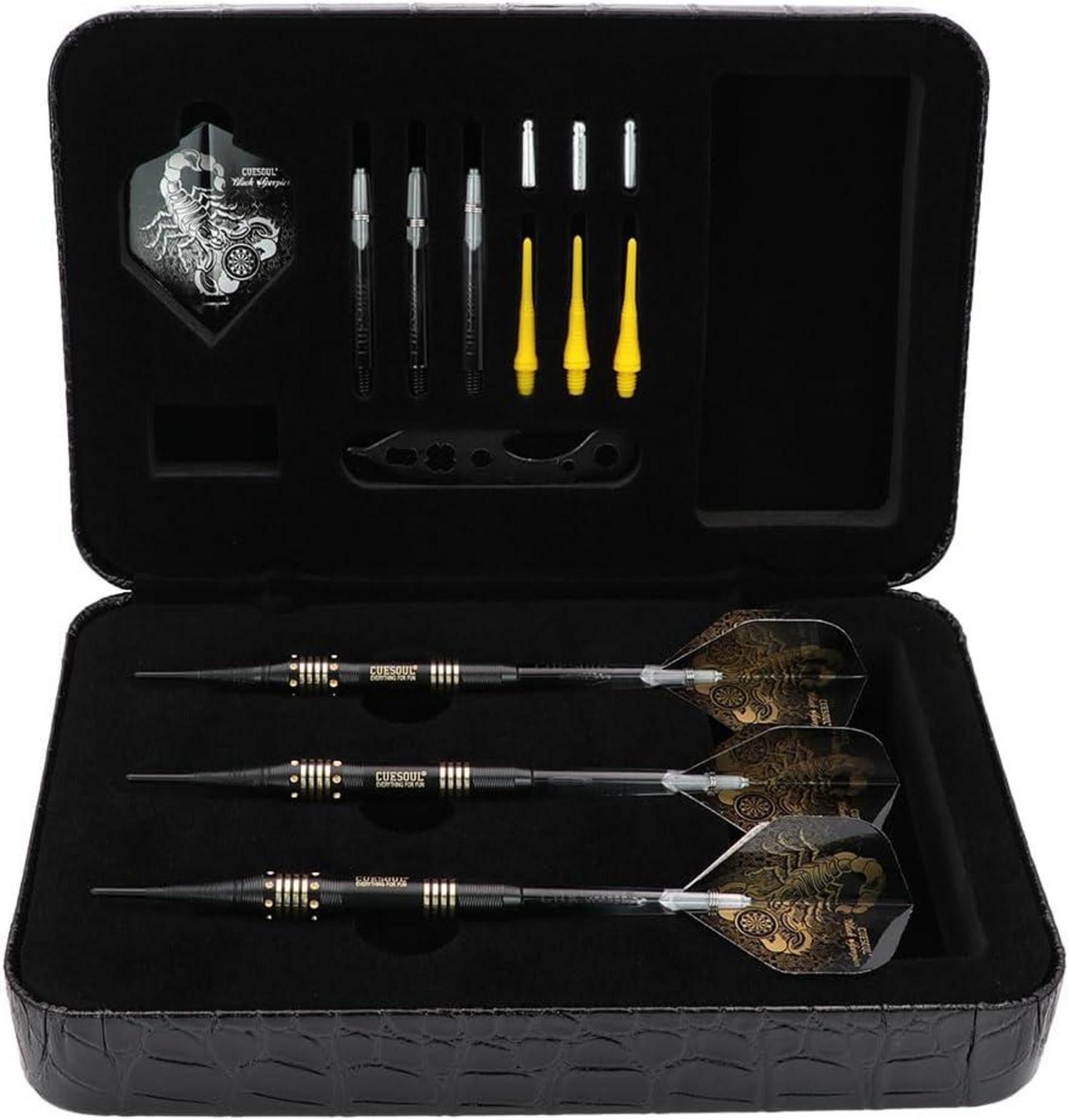 CUESOUL Black Scorpion Deluxe Soft Dart Set 16g Luxury Case Flight Saver
