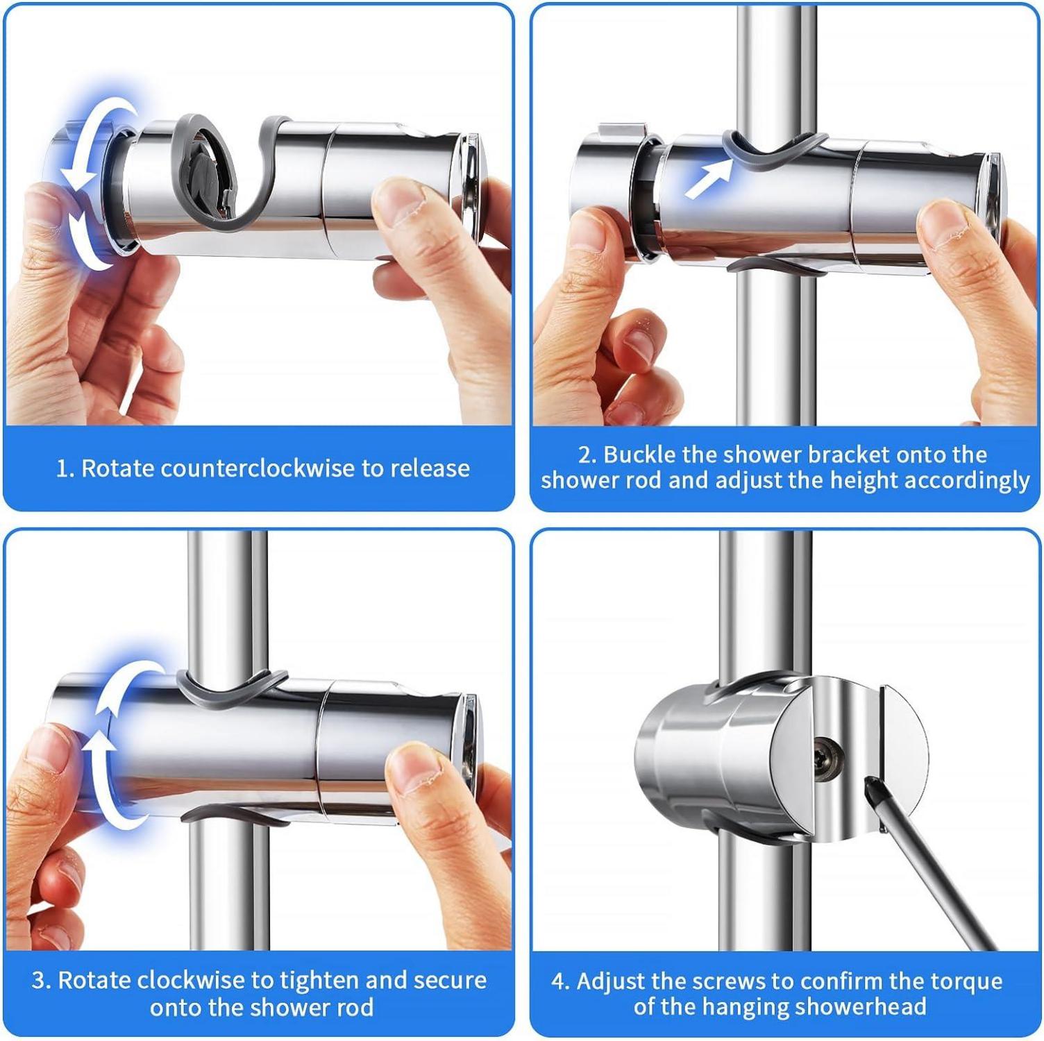 Verstellbare Handbrause Halterung 360° drehbar für Duschstange 19-25 mm - ABS & Chrom - Duschhalterung Slide Bar