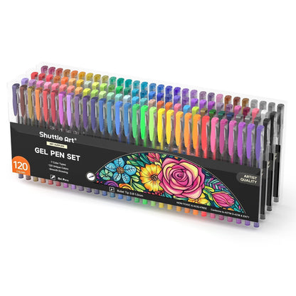 120 Gelstifte Set für Erwachsene & Kinder – Glitzer, Neon, Metallic