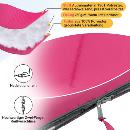 Schlafsack 3-4 Jahreszeiten Ultraleicht Warm 220×75cm Rosa Reißverschluss