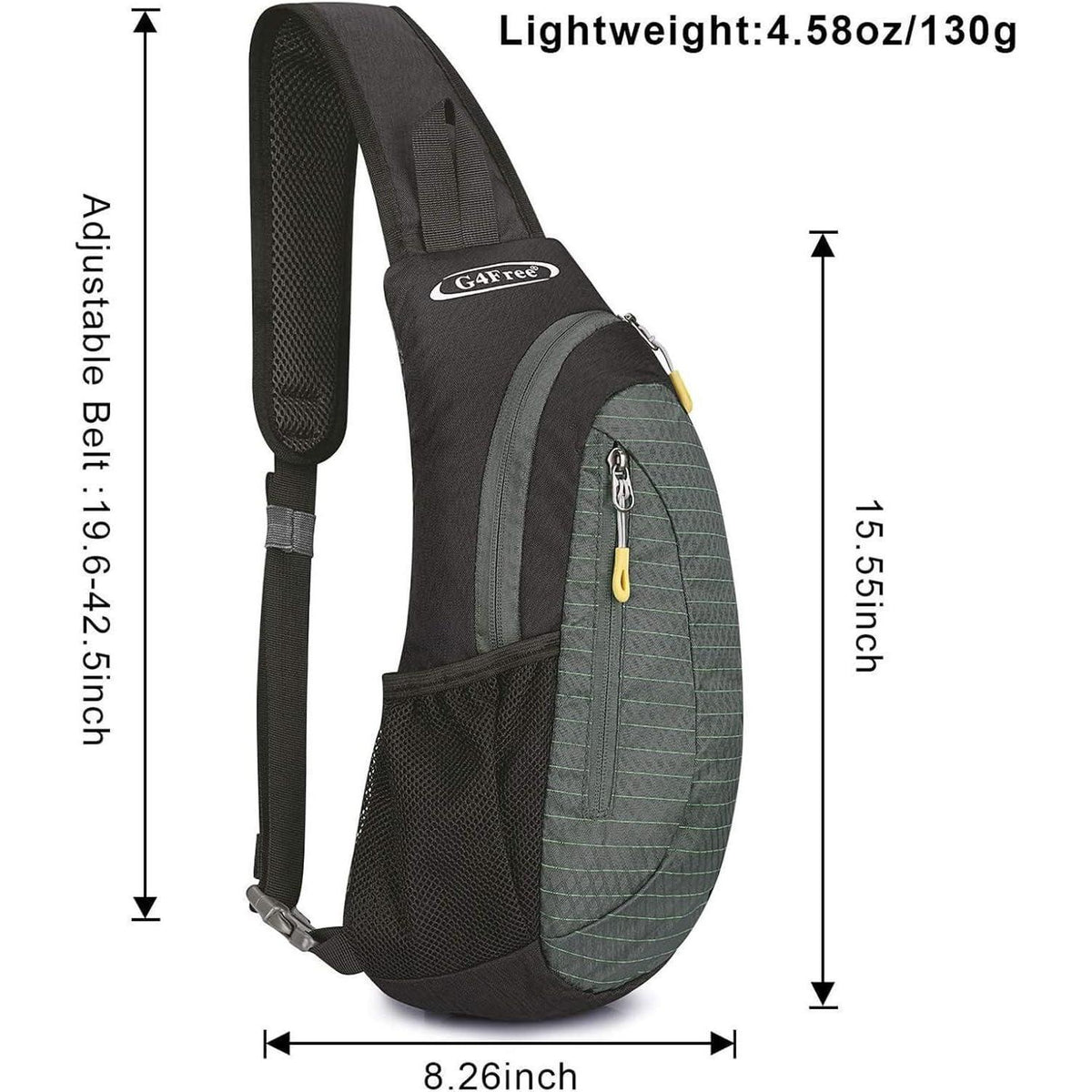 Leichte Brusttasche mit verstellbarem Gurt, Schwarz/Grau