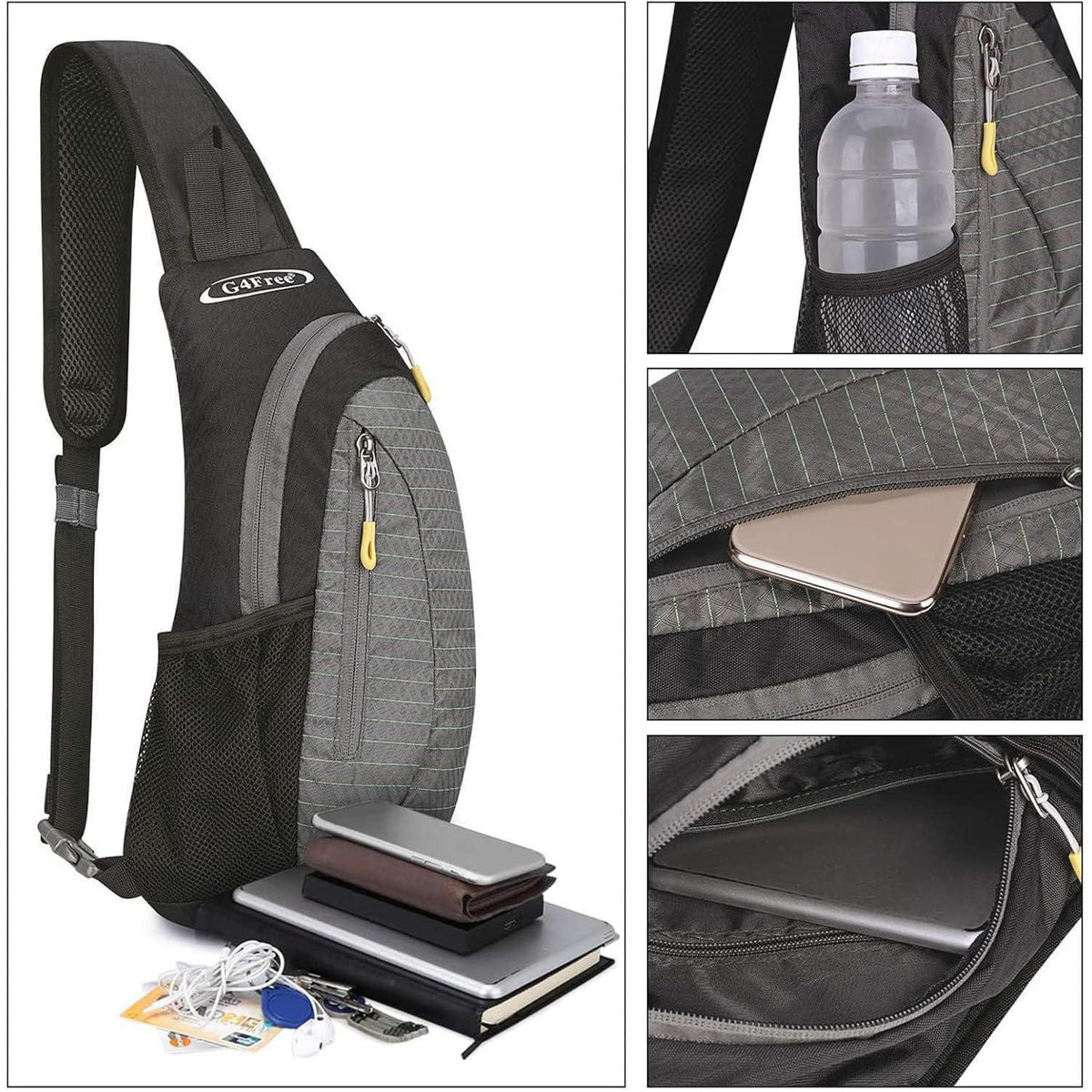 Leichte Brusttasche mit verstellbarem Gurt, Schwarz/Grau