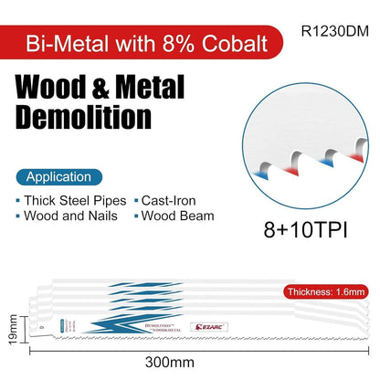 Säbelsägeblätter 300mm Bi-Metall für Holz Metall Demolition 10TPI 5 Stk
