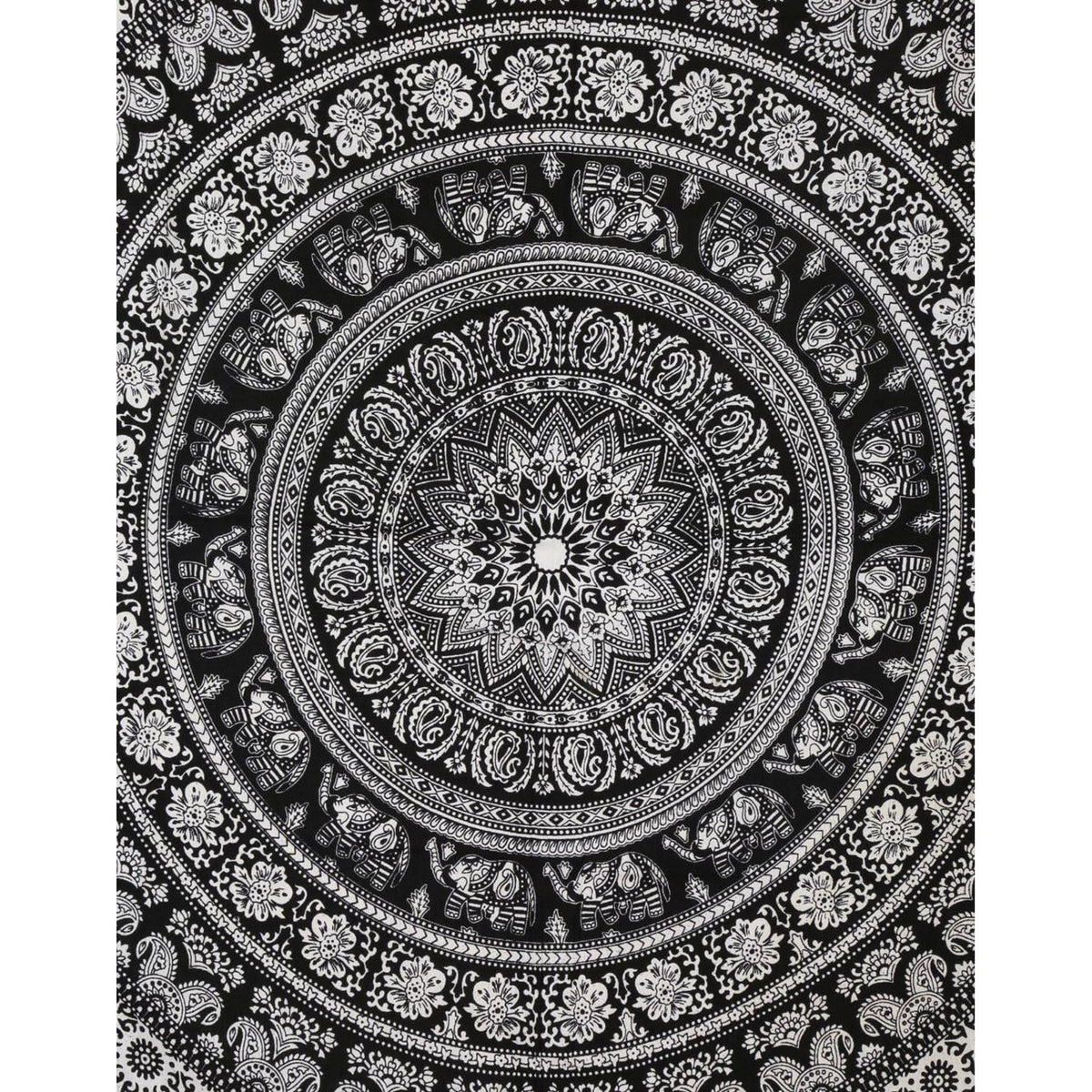 Wandteppich Mandala Schwarz Weiß Baumwolle 213x137 cm Boho