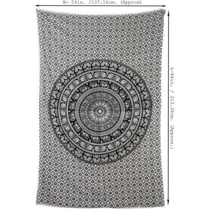 Wandteppich Mandala Schwarz Weiß Baumwolle 213x137 cm Boho