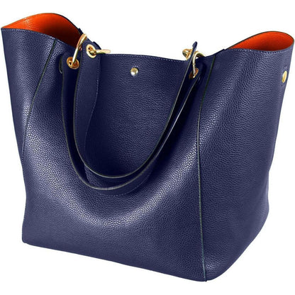 Große Damen Handtasche Leder Schultertasche Shopper Blau