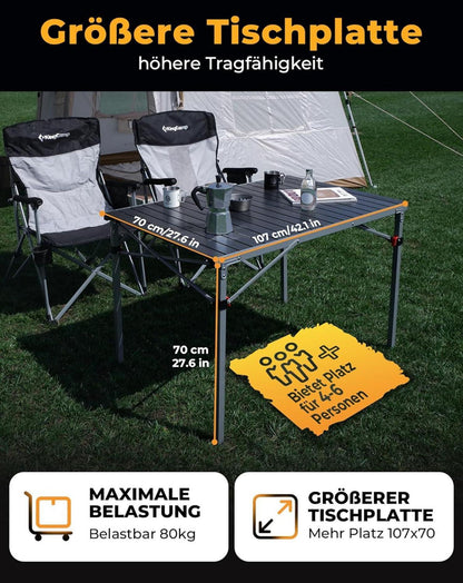 Klappbarer Campingtisch Aluminiumrahmen belastbar bis 80 kg