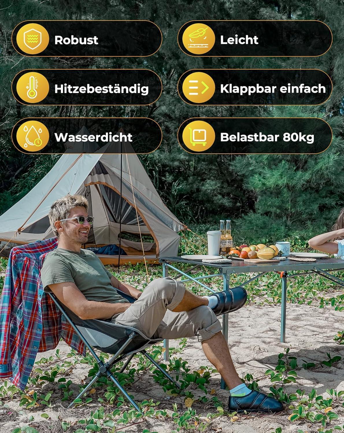 Klappbarer Campingtisch Aluminiumrahmen belastbar bis 80 kg