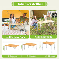 KingCamp Klapptisch Bambus höhenverstellbar Camping Garten Strand Picknick 120x70cm