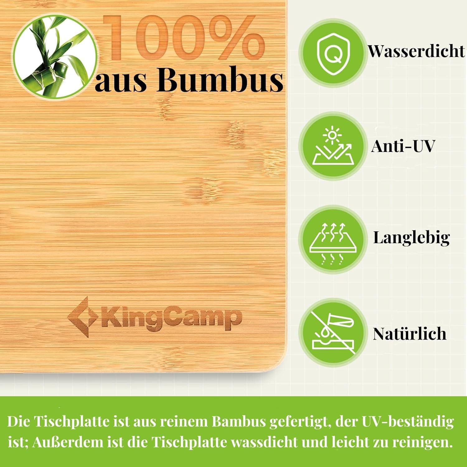 KingCamp Klapptisch Bambus höhenverstellbar Camping 120x70cm UV-Schutz