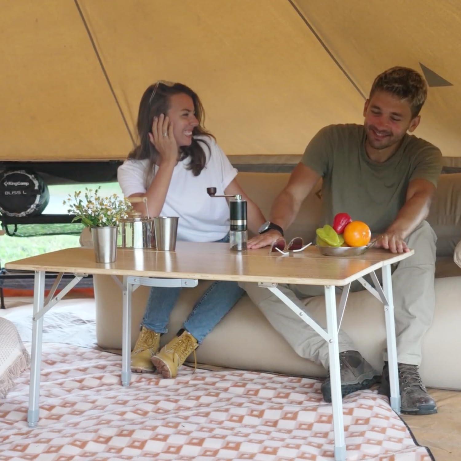 KingCamp Klapptisch Bambus höhenverstellbar Camping 120x70cm UV-Schutz