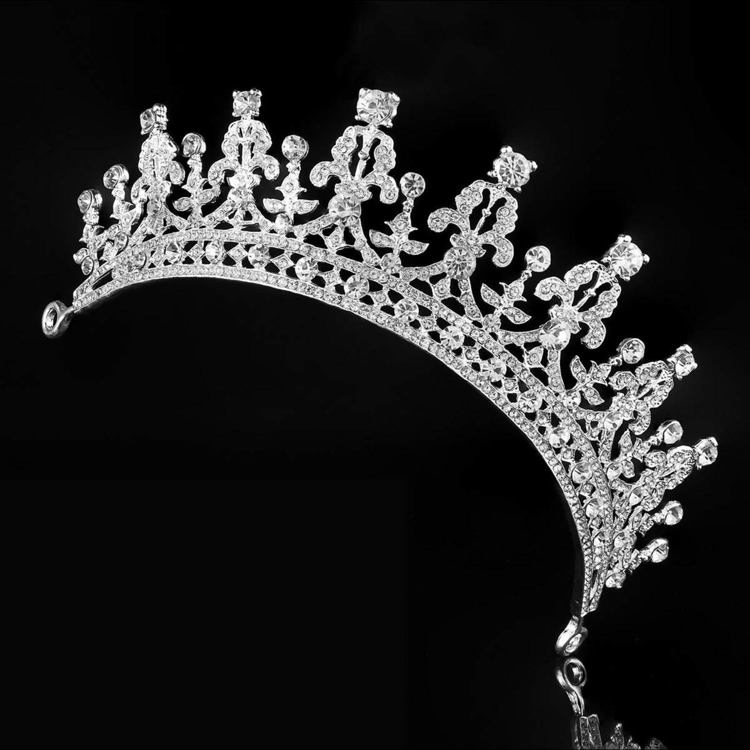 Strass Diadem Krone Tiara Braut Haarreifen Silber