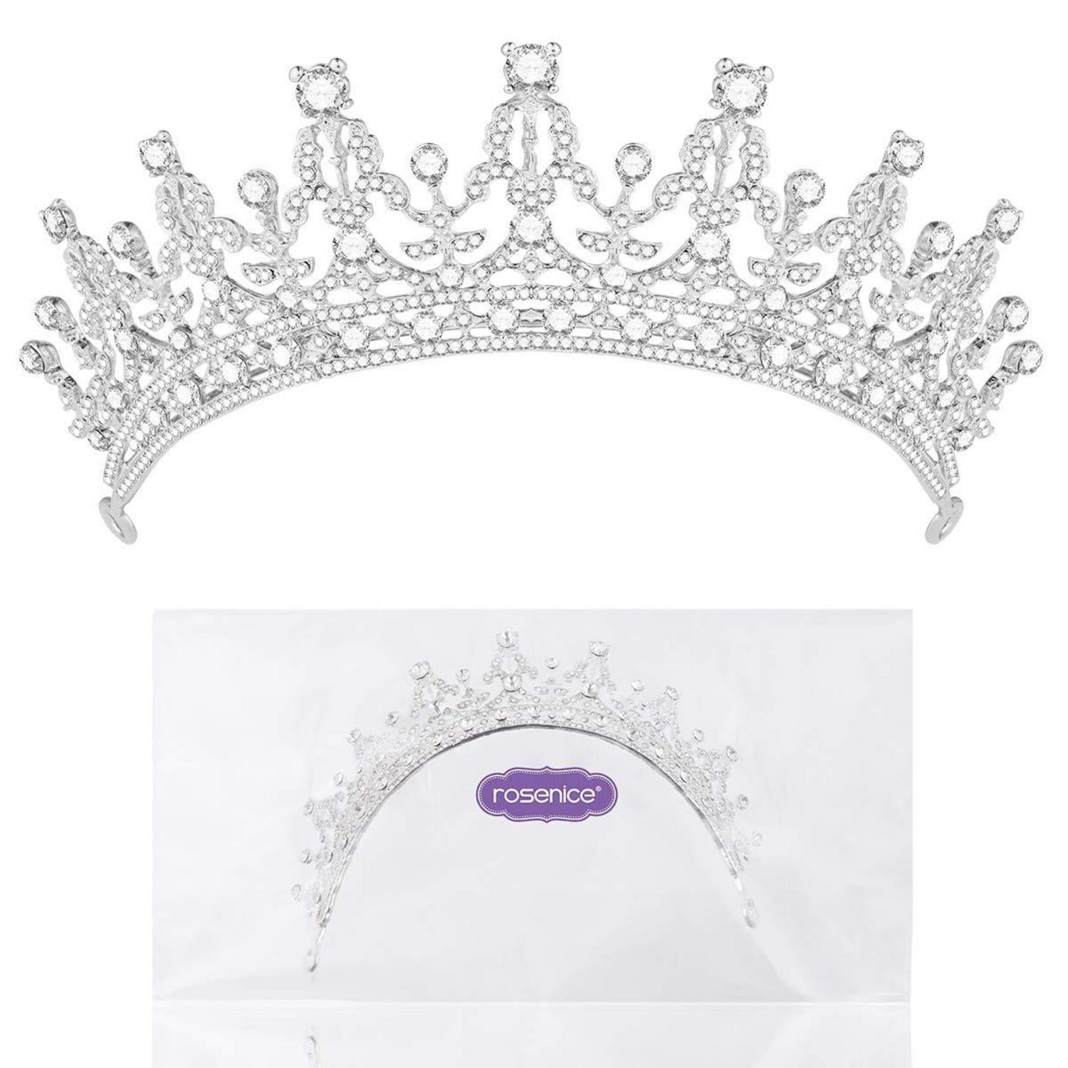 Strass Diadem Hochzeit Krone Tiara Silber Braut Haarreifen