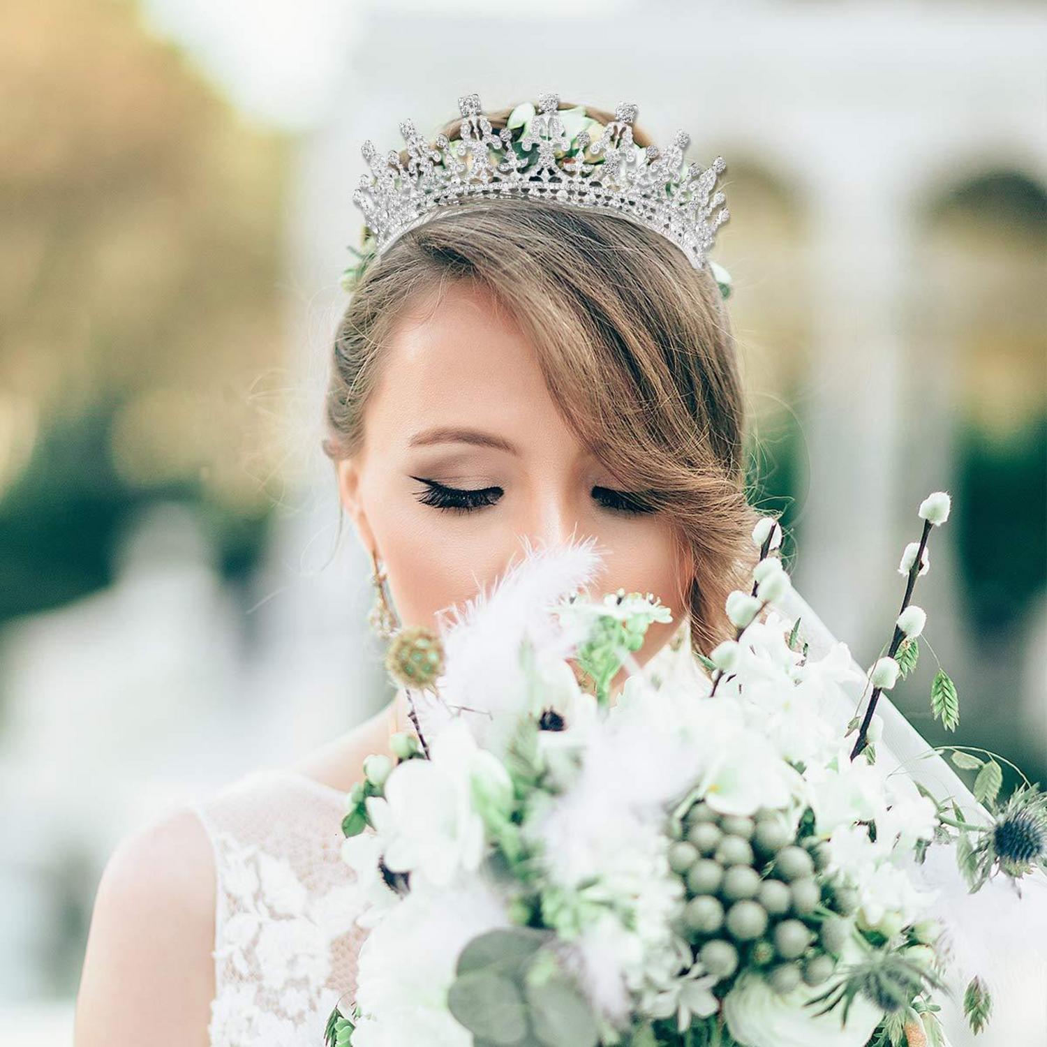 Diadem Hochzeit Krone Tiara Strass Haarreifen für Braut in Silber